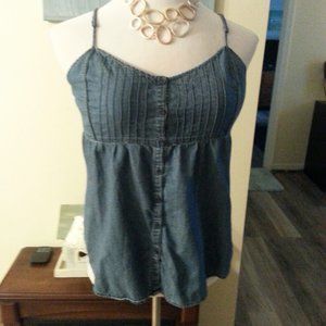 Maunces Blue Denim Adjustable Strap Top Sz L
